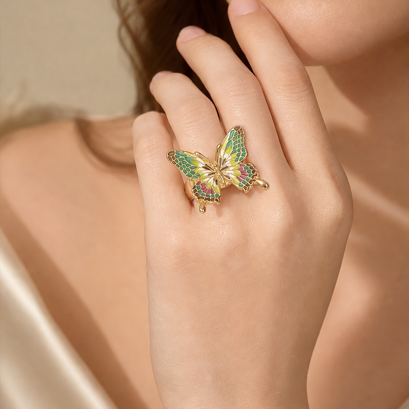 2pcs Big Butterfly Rings for Women, Golden Plated